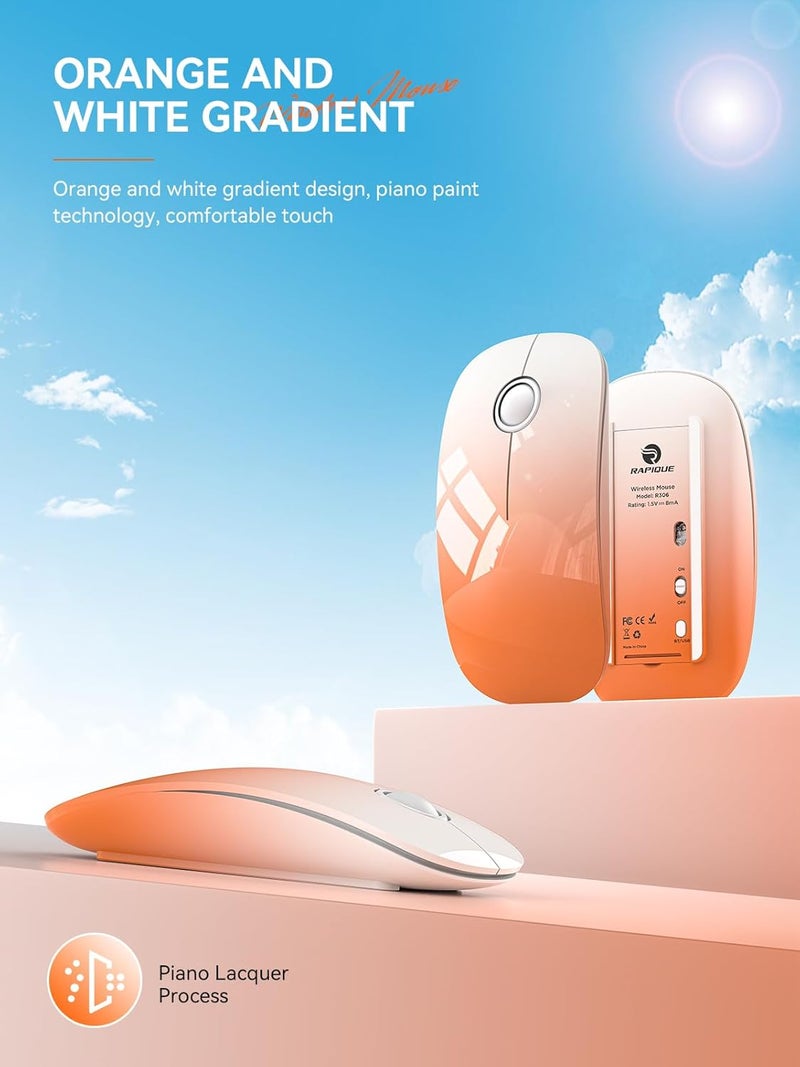 RAPIQUE Bluetooth Wireless Mouse - Dual Connectivity(BT5.1+USB), Ultra Quiet Click & 480-Hour Battery Life,1600 DPI, Portable Cordless Mouse for Mac, MacBook Pro/Air, iPad Pro/Air (Sunrise Orange) - Image 2